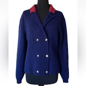 Brooks Brothers Navy and Red Cardigan Sweater